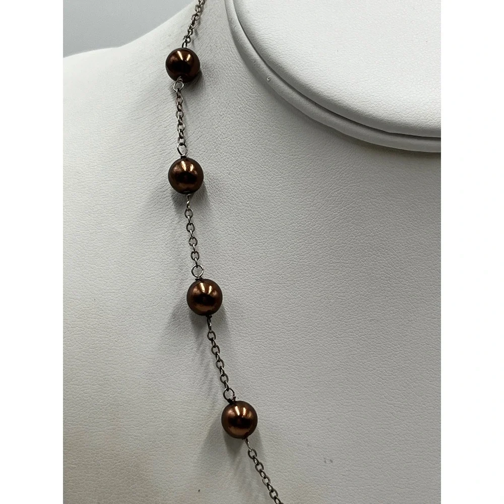 Round Chocolate Brown Freshwater Tin Cup Pearl Sterling Silver Link Necklace 16